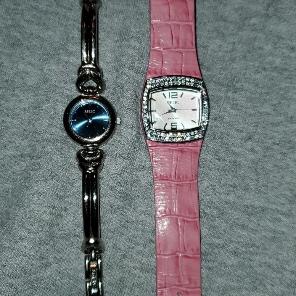 Two‎ Relic Watches ZR33563 ZR33095 Pink Leather Band Silver Bangle Style